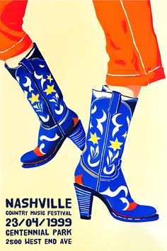 a poster for the nashville country music festival featuring boots with stars and crescents on them