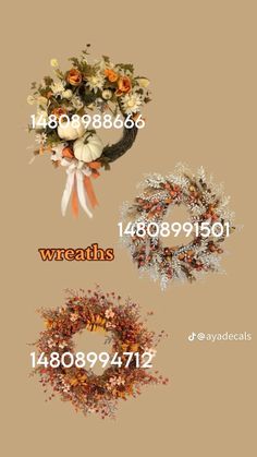 three different types of wreaths are shown in this graphic style, with the numbers below them