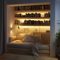 a living room filled with lots of books and furniture