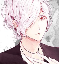 an anime character with white hair wearing a black shirt and jacket, standing in front of a concrete wall