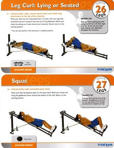 the instructions for how to use an exercise bench with leg curl lying or seated on it