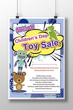 a poster for children's day toy sale with a teddy bear on the front