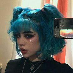 A Mirror, Hair And Makeup, Blue Hair, Mirror, Makeup, Blue, Moka