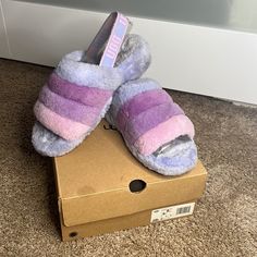 Excellent Condition!!!!! Women Ugg Fluff Yeah Slide Ugg Slippers Fluff Yeah, Uggs Fluffita Slides, Ugg Slippers Purple, Purple Slip-on Slides For Beach, Ugg Fluff Yeah Slides, Fluff Yeah Slide, Shoes Ugg, Ugg Shoes, Womens Uggs