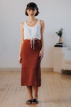 Camille Crochet Skirt in Brick – Nell and Rose Crochet Skirt Waistband, Red Crochet Skirt, Long Crochet Skirt Outfit, Midi Skirt Pattern Free, Crochet Skirt Long, Crochet Long Skirt, Crochet Skirt Outfit, Crochet Midi Skirt, Skirt Pattern Free