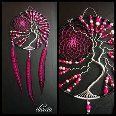 two pictures side by side one has pink beads and the other is white