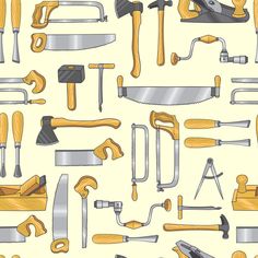 an image of many different tools on a white background, including hammers and pliers