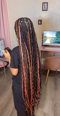 Pink Black And Brown Braids, Black Pink And Brown Braids, Brown And Pink Island Twist, Boho Twist With Color, Long Passion Twists Hairstyle With Color, Cute Baddie Hairstyles Braids, Twist Braids Hairstyles With Color, Long Twist Braids Hairstyles With Color