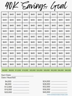 a printable savings goal sheet with the words, $ 10 00 and $ 20 00