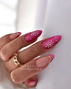 Christmas Naildesign, New Years Nail Designs, Cute Christmas Nails, Her Nails, Snowflake Nails, Pink Nail