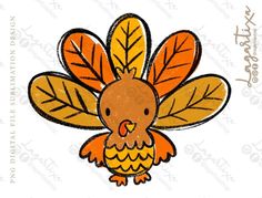 a drawing of a turkey with leaves on it's head and the words happy thanksgiving written