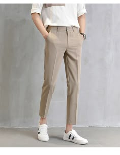 Voguable 2022 New Thin Casual Pants Korea Style Straight Slim Suit Bot – voguable Outfit Cowok, Kpop Fashion Men, Polo Shirt Outfits, Mens Smart Casual Outfits, Minimalist Fashion Men, Colour Combinations Fashion, Korean Summer, Dressy Casual Outfits, Smart Casual Men