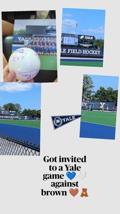 a collage of photos with the words, got involved to a yale game against brown