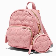 Quilted Hearts, Preppy Backpack, Cute Luggage, Cute Mini Backpacks, Girls Backpack, Clay Things, Mini Backpacks, Quilted Backpack, Pink Quilts