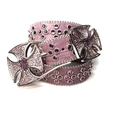 b.b. Simon Leather Cross Pattée Crystal Belt - Dudes Boutique Bb Simon Belts, Car Jewelry, Cowgirl Belts, Bling Belts, Y2k Accessories, Crystal Belt, 2000s Fashion Outfits, Y2k Pink, Studded Belt