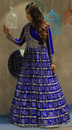 Bandhani Gown Pattern, Bandhej Dresses Indian, Blue Bandhani Dress, Bandhej Gown Designs, Bandani Dresses Pattern, Bandhej Lehenga Designs, Bandhej Dress Designs, Bandhni Dress Design, Bandani Dresses Indian