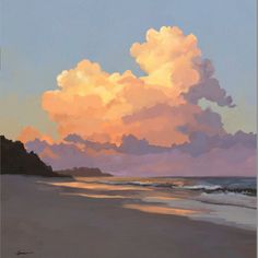 an oil painting of clouds over the ocean