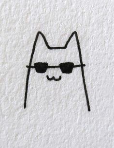 a drawing of a cat with sunglasses on it's face is drawn in black ink