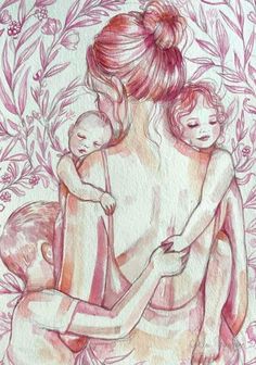 a drawing of a woman holding a baby