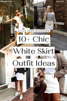 Style White Mini Skirt, White Jeans Skirt Outfit Summer, White Jean Skirt Outfit Summer, White Skort Outfit Ideas, White Skirt Outfit Ideas Short, Short White Skirt Outfit Summer, White Jeans Skirt Outfit, White Jean Skirt Outfit, Short White Skirt Outfit