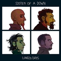 four different faces with the words system of a down on them