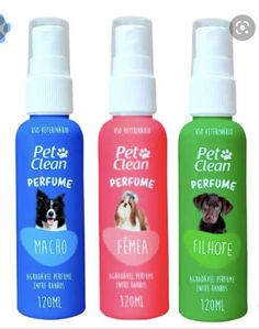 three different types of pet shampoos are shown in the same color and size