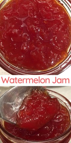 two pictures showing how to make watermelon jam