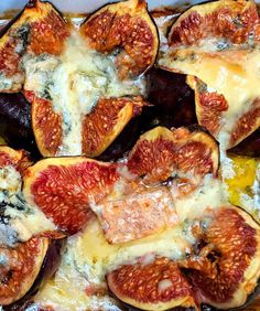 figs with cheese and sauce in a baking dish