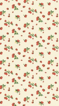 a white background with red flowers and green leaves on the bottom right corner is an off - white wallpaper