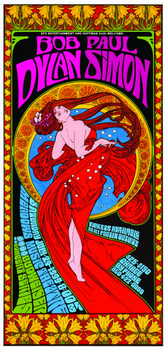 a poster for the show, featuring an image of a woman in orange dress with flowing hair