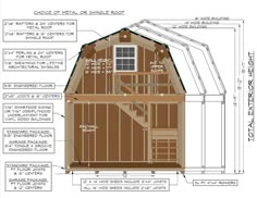 the plans for a small barn with lofts are shown in this image, and it is