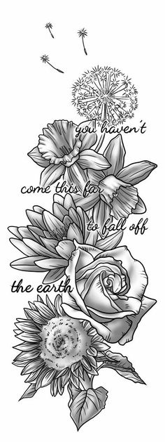 a drawing of flowers with words written on the bottom and bottom half of each flower