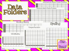 the printable worksheet for data folders is shown in pink and yellow