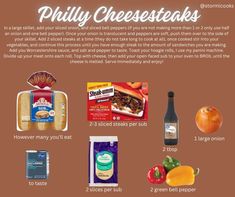 an advertisement for some kind of cheesesteacks with information about the ingredients and how to use them