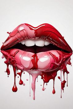 the lips are dripping with red liquid