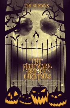 a poster for the nightmare before christmas with jack o lantern pumpkins and bats