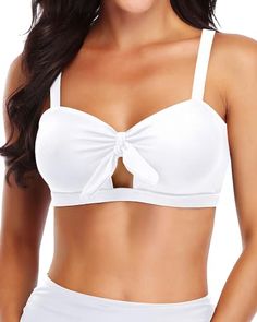 Redefine your resort wear in this Tie-Knot Cutout Push-Up Bikini Top featuring a cutout, front tie-knot and adjustable straps. This playful and flattering design will have you feeling confident and stylish, whether you're lounging by the pool or... Feeling Confident, Bathing Suit Top, Resort Wear, At The Beach