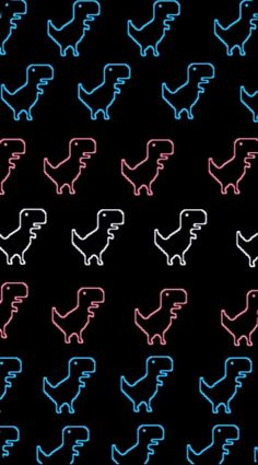 a bunch of different colored dinosaurs on a black background