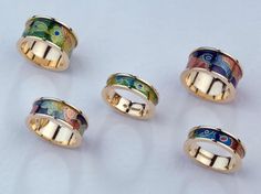 18ct Gold Jewellery – Fred Rich Enamel Design Enamel Rings, Antique Jewellery Designs, Porcelain Jewelry, Art Nouveau Jewelry, Gold Earrings Designs, Enamel Ring