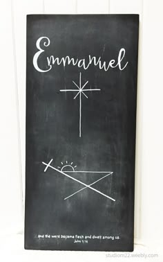 a chalkboard with the words, eymannel and an arrow drawn on it