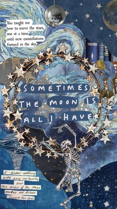 an altered collage with words and stars on it