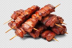 several skewered sausages on sticks with toothpicks