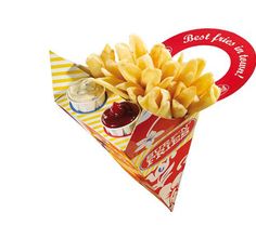 french fries and ketchup in a paper cone