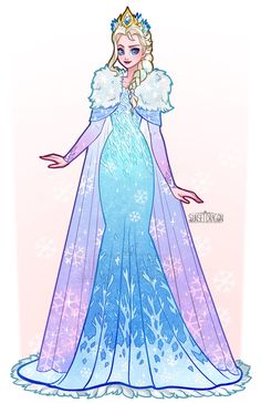 a drawing of a frozen princess in blue and purple