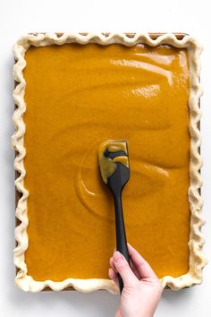 Pumpkin Slab Pie recipe from RecipeGirl.com #pumpkin #slab #pie #recipe #RecipeGirl Slab Pumpkin Pie, Slab Pies Recipes, Pumpkin Pie Slab, Pumpkin Slab Pie Recipe, Pumpkin Slab Pie, Slab Pies, Spiced Whipped Cream, Thanksgiving Pie Recipes