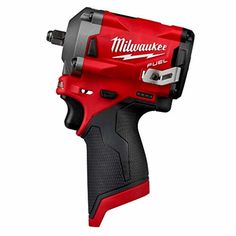 a red and black cordless drill is shown on a white background in this image