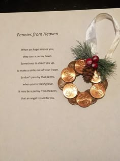 a poem written by someone about pennies from heaven and the christmas tree ornament