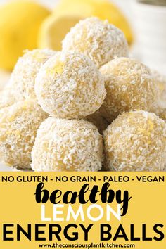 healthy lemon energy balls with text overlay