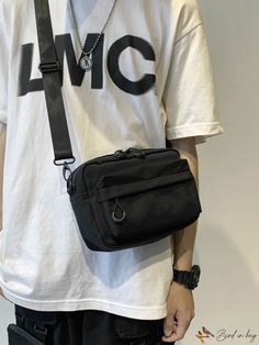 BirdinBag - Stylish Nylon Crossbody Bag - Small Square Shoulder Bag with Sleek Casual Design One Shoulder Backpack, Waist Bag Men, Design Streetwear, Nylon Crossbody Bag, Construction Design, Messenger Bag Men, Casual Design, Day Bag