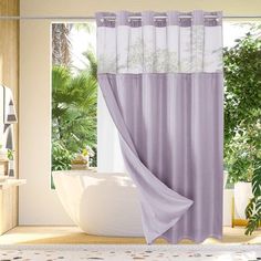 3-in-1 shower curtain includes built-in rings, attachable liner, and see through window. Available in more colors. Size: 72" W x 74" L.  Color: Purple. Bathroom Hotel Style, Shower Curtain Purple, Hotel At Home, Curtain Lining, Purple Bathroom, Waffle Weave Shower Curtain, Purple Bathrooms, Bathroom Hotel, Spa Shower